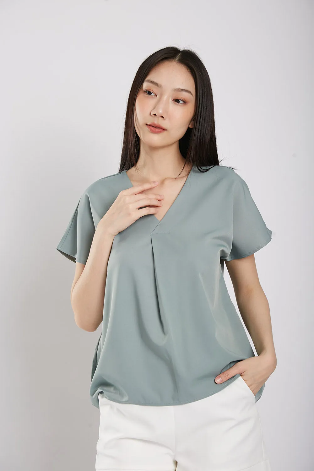 Charlita Basic Top in Sage