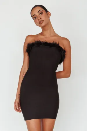 Cherri Fur Trim Mini Dress Electric Black