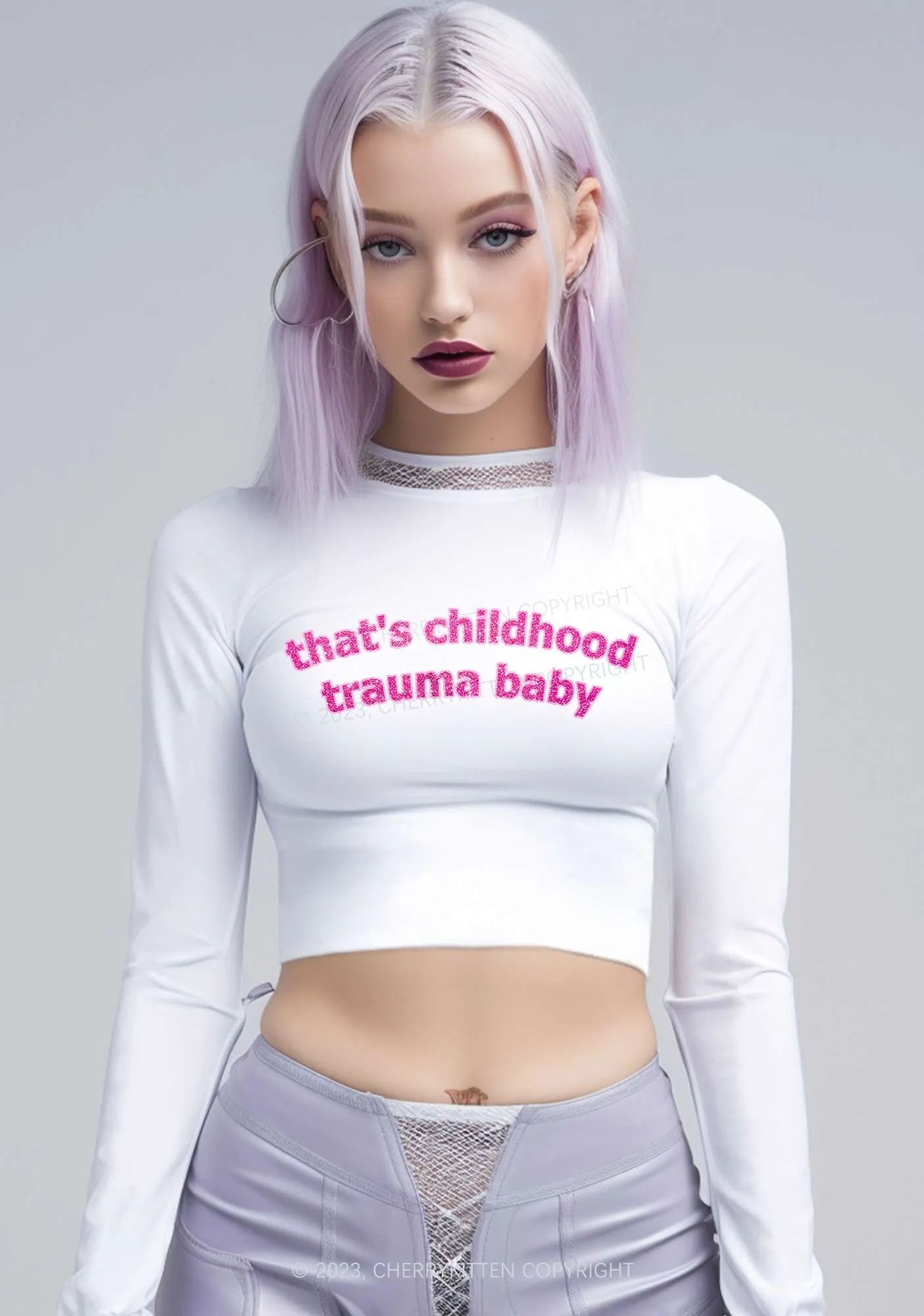 Childhood Trauma Long Sleeve Crop Top Cherrykitten