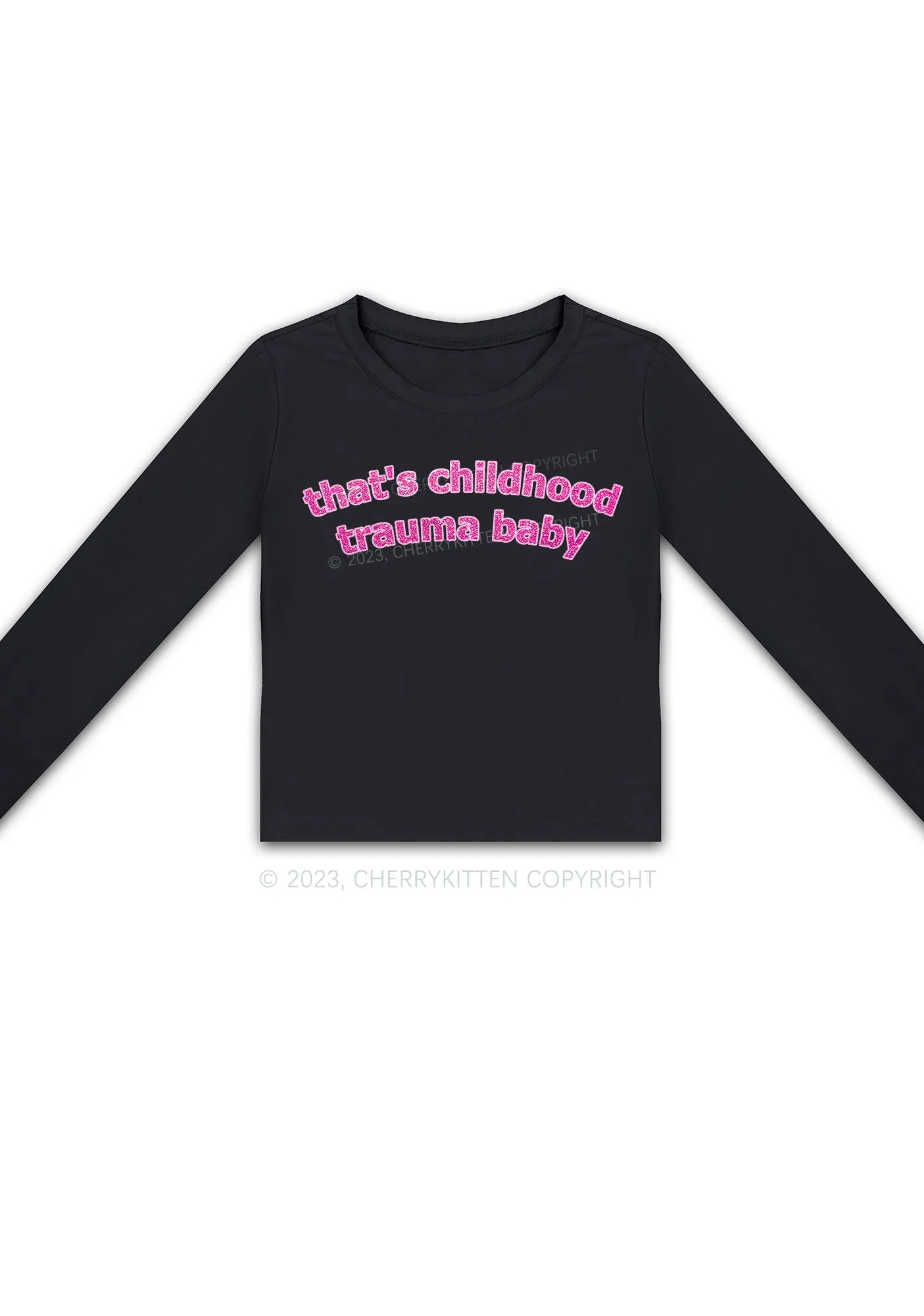 Childhood Trauma Long Sleeve Crop Top Cherrykitten