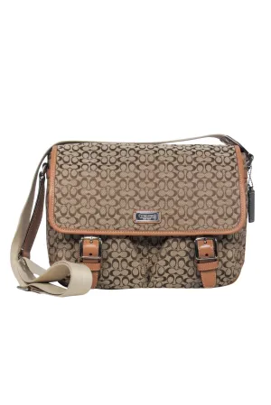 Coach - Tan Canvas & Leather Monogram Print Fold-Over Messenger Bag