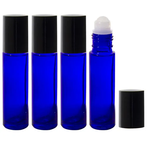 Cobalt Blue Glass Roll On Bottle with Roll On Applicator - .33 oz / 10 ml