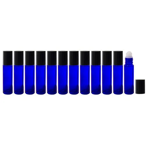 Cobalt Blue Glass Roll On Bottle with Roll On Applicator - .33 oz / 10 ml