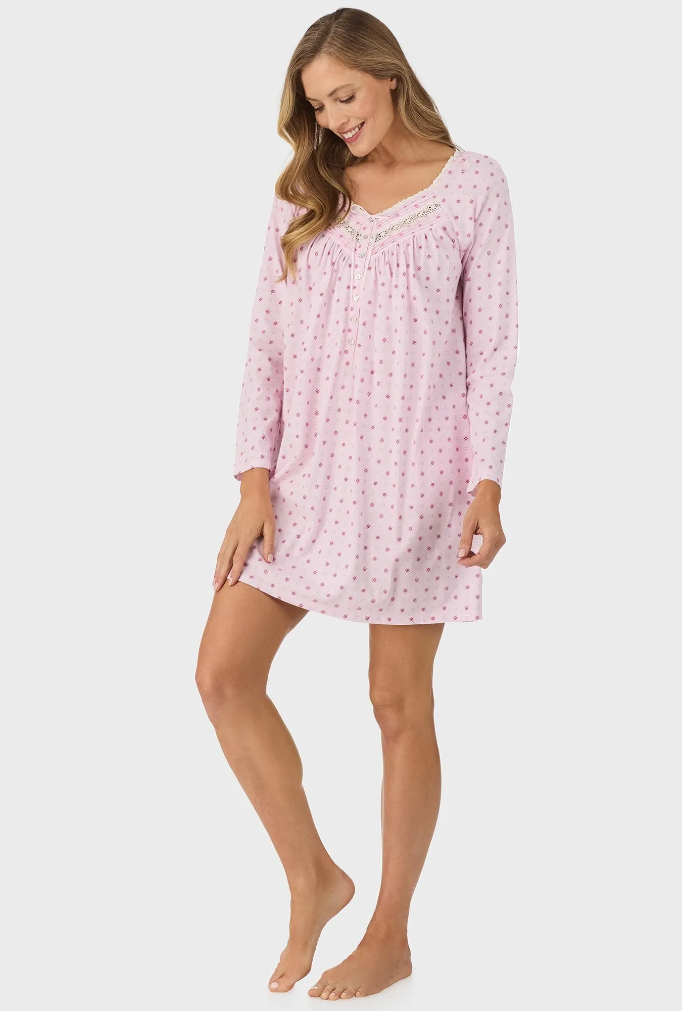 Cotton Candy Pink Geo Long Sleeve Nightgown