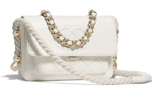 Crumpled Calfskin Flap Bag, White