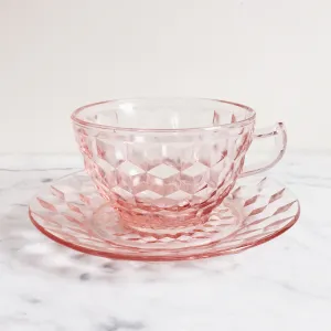 Cubist Diamond Antique Glass Teacup & Saucer