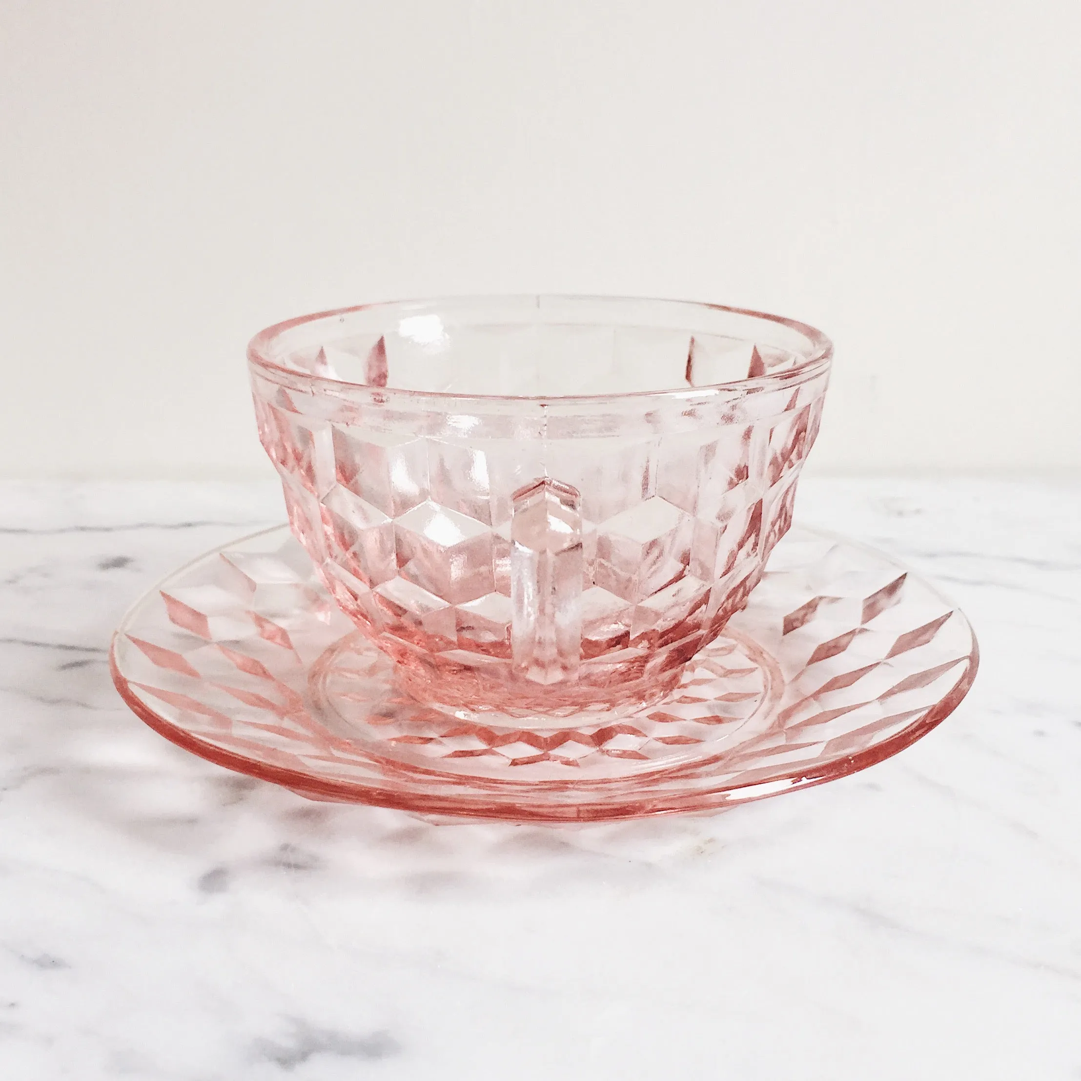 Cubist Diamond Antique Glass Teacup & Saucer