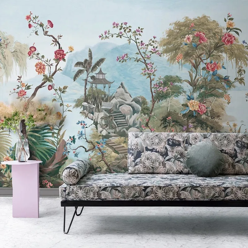 Custom Mural Wallpaper Vintage Courtyard Tropical Plants (㎡)