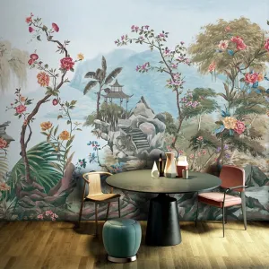 Custom Mural Wallpaper Vintage Courtyard Tropical Plants (㎡)