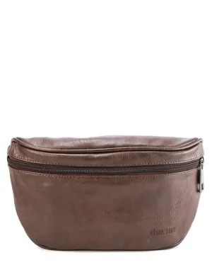 Distressed Leather Carryall Bumbag - Dark Brown