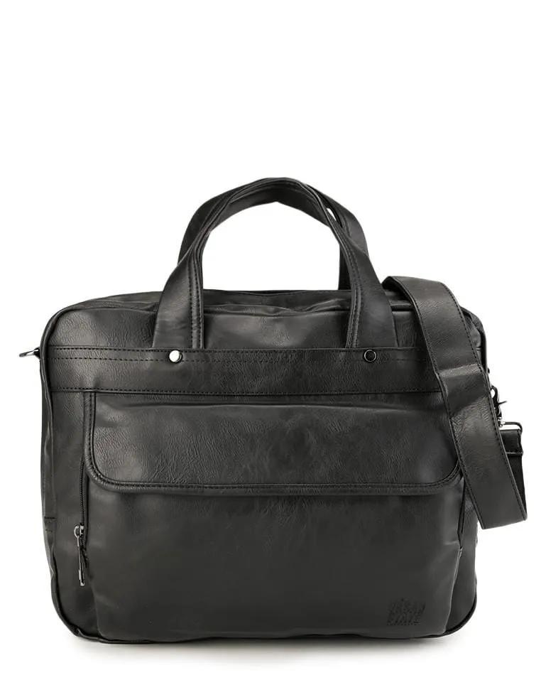 Distressed Leather Laptop Tote Bag - Black