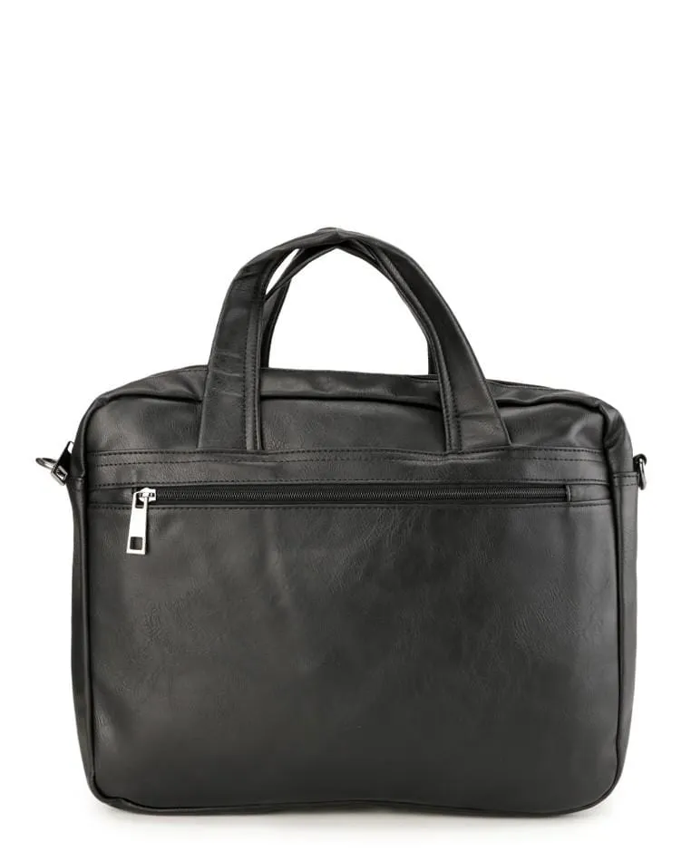 Distressed Leather Laptop Tote Bag - Black