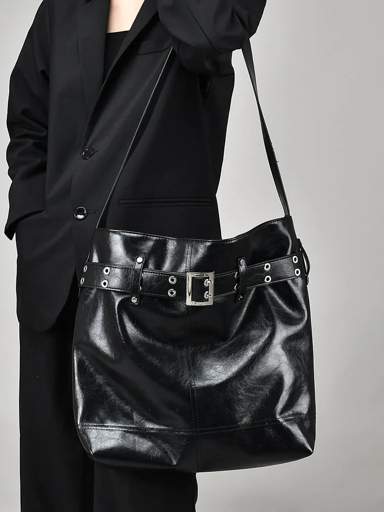 Eliska Vintage Belted Patent Shine Tote Bag