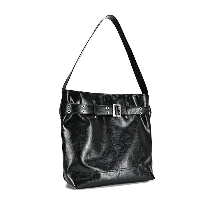 Eliska Vintage Belted Patent Shine Tote Bag