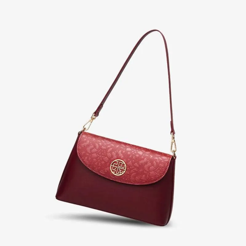 Embossing Leather Red Shoulder Bag Wedding Handbag