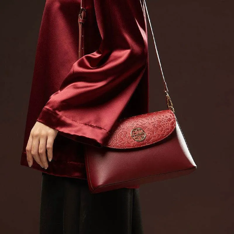 Embossing Leather Red Shoulder Bag Wedding Handbag