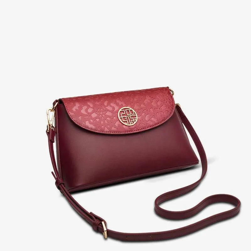 Embossing Leather Red Shoulder Bag Wedding Handbag