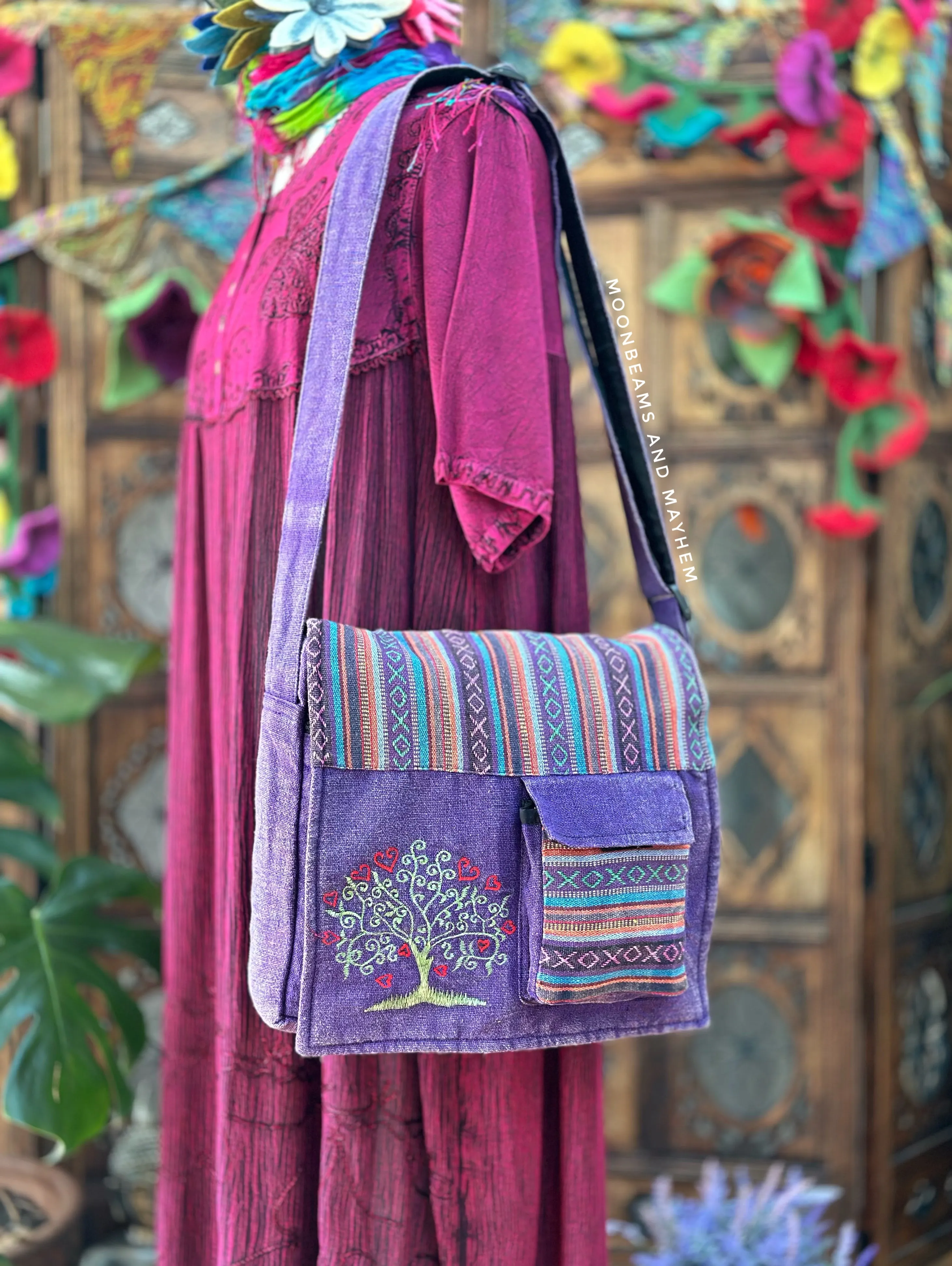 ENCHANTING PURPLE TREE OF LIFE SATCHEL BAG