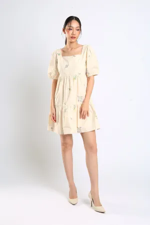 Erena Embroidered Dress in Apricot