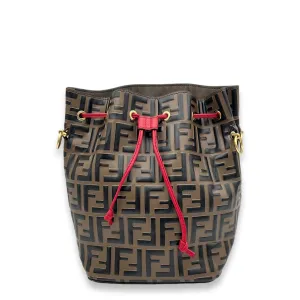 Fendi Mon Tresor FF Embossed Brown Bucket Bag in Calfskin, Gold hardware S2410-001783AN