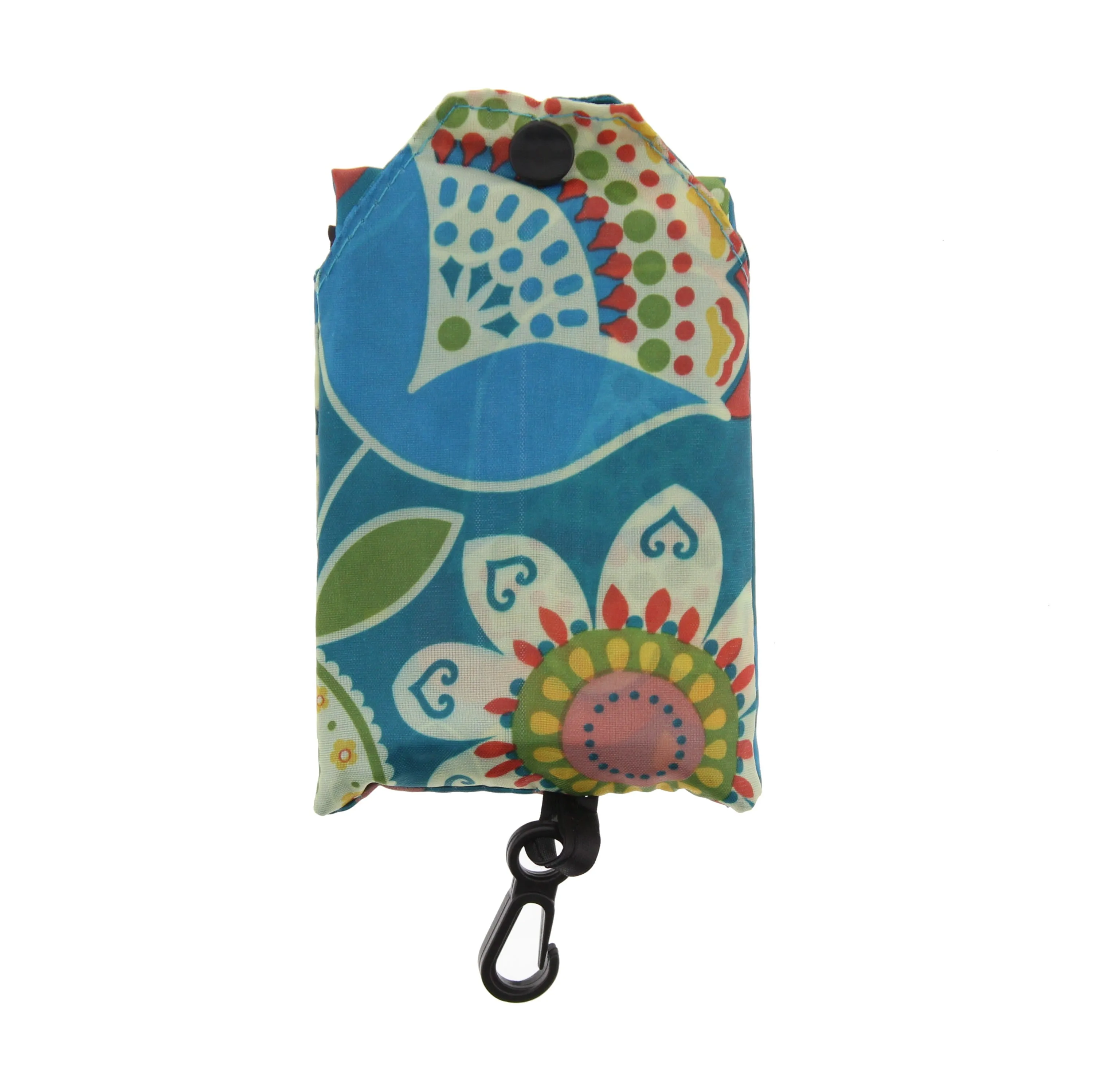 Floral Print on Teal Shopping Bag in Pocket Pouch