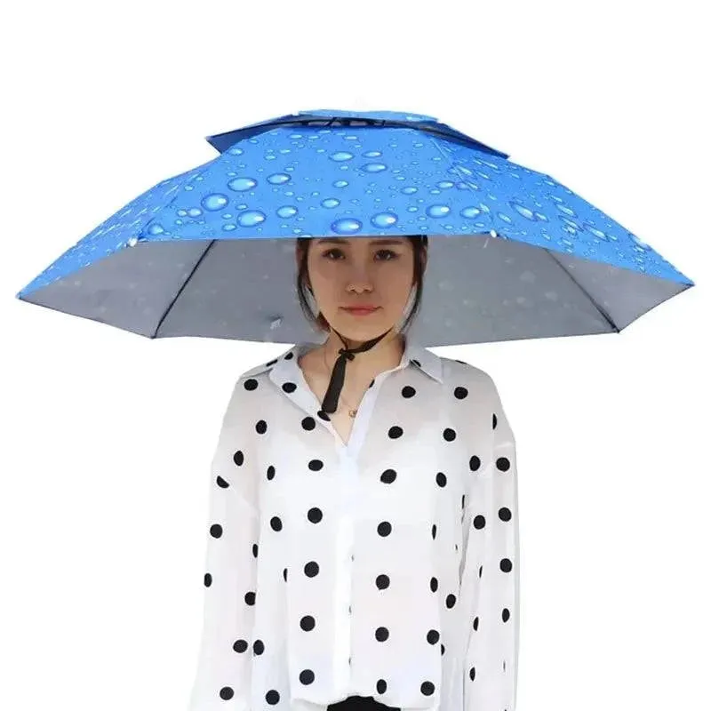 Foldable Outdoor Umbrella Hat Women Men Fishing Double Layer Headwear Sun Cap Camping Fishing Headwear Cap Beach Head Hats