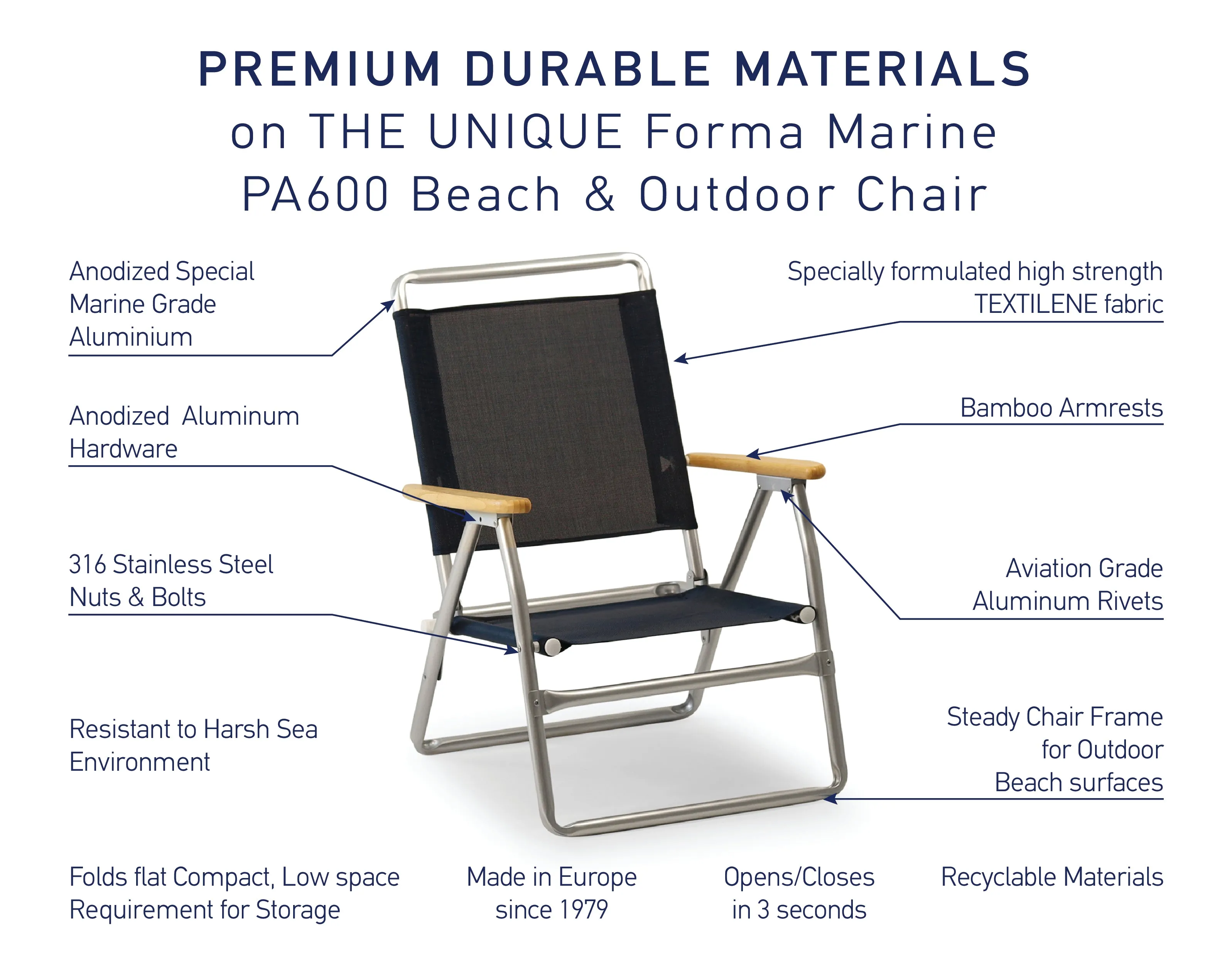 Folding Aluminum Beach Chair with Bamboo Armrests- Textile Mesh Fabric -PA600V-BB