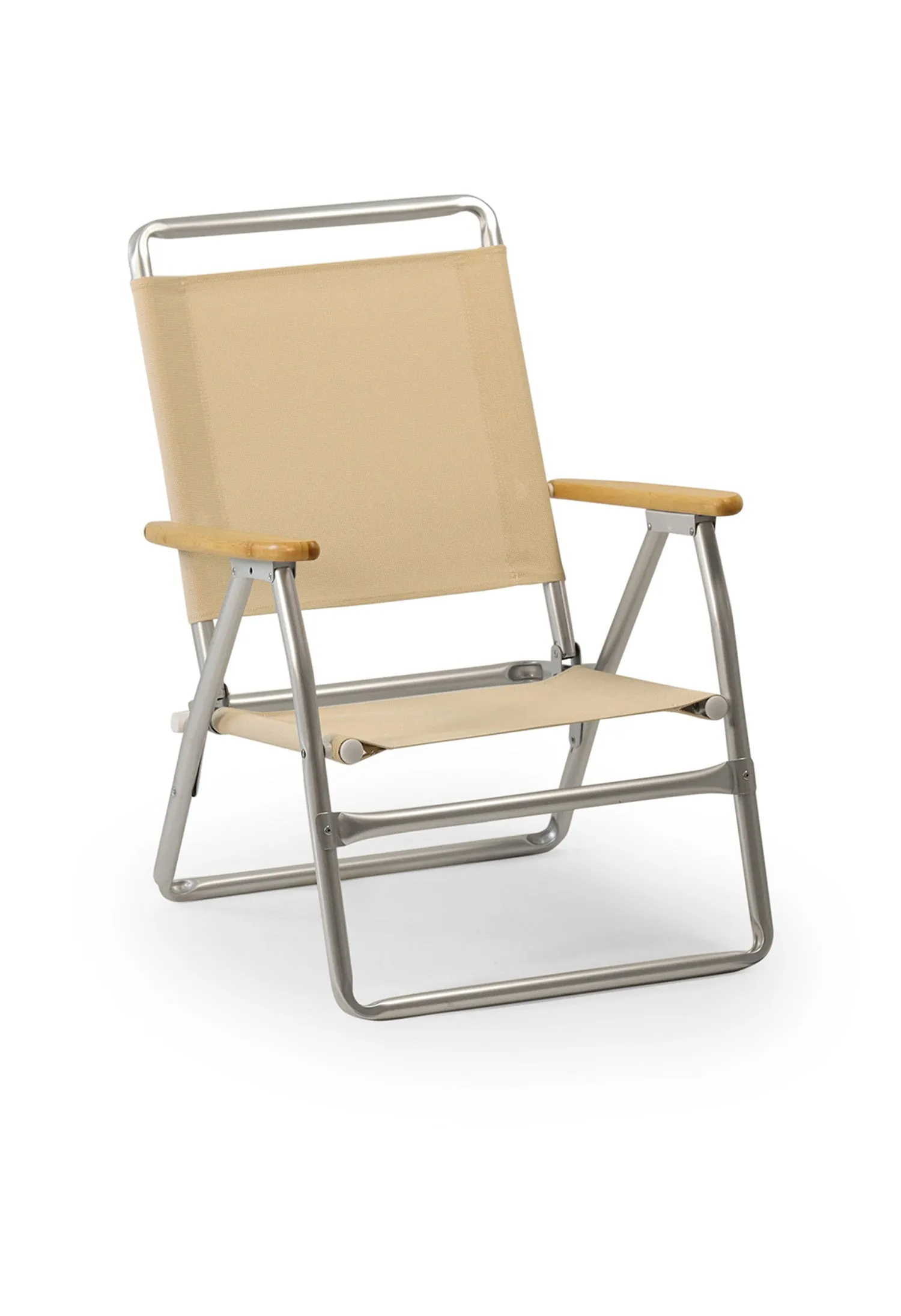 Folding Aluminum Beach Chair with Bamboo Armrests- Textile Mesh Fabric -PA600V-BB