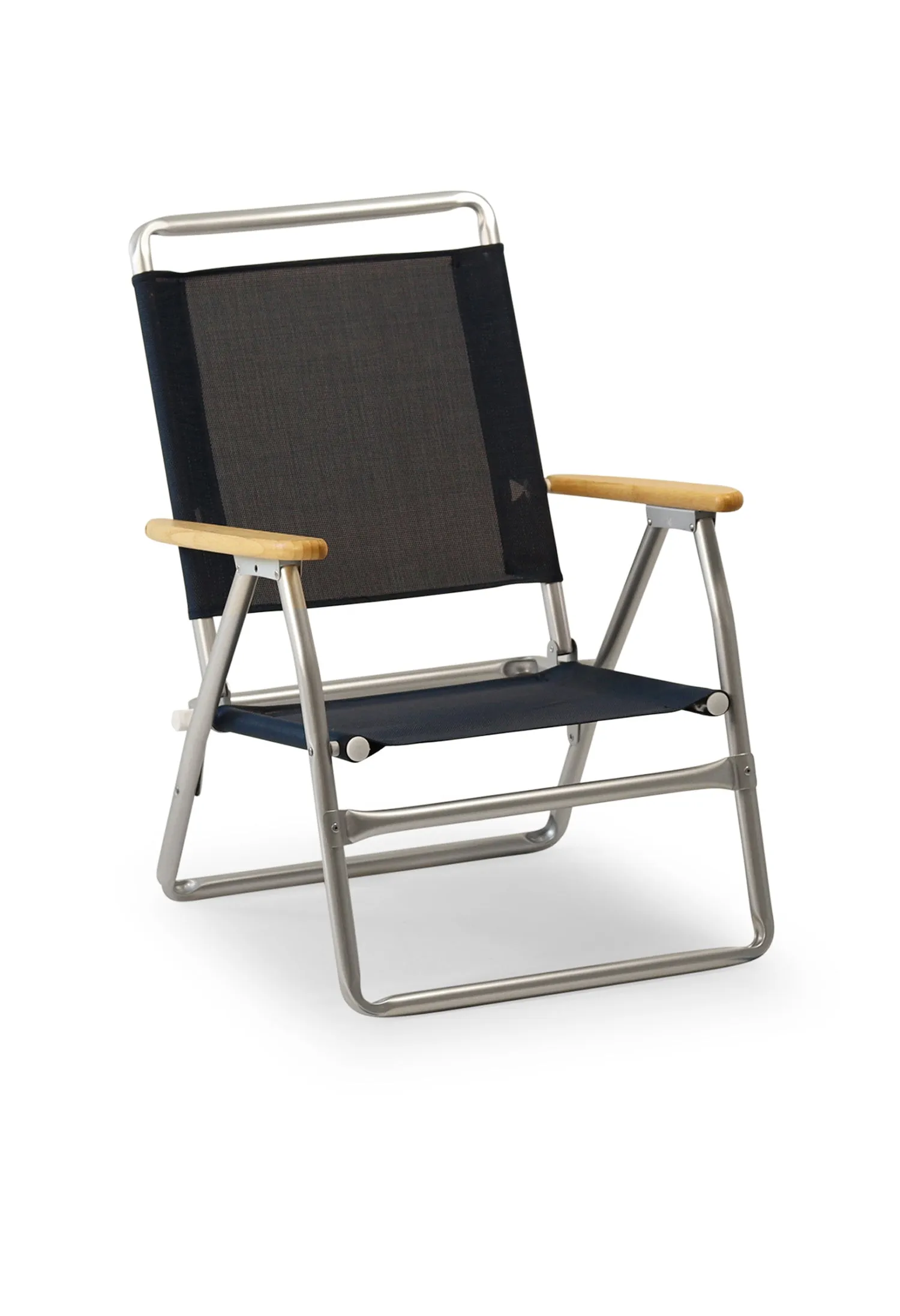 Folding Aluminum Beach Chair with Bamboo Armrests- Textile Mesh Fabric -PA600V-BB