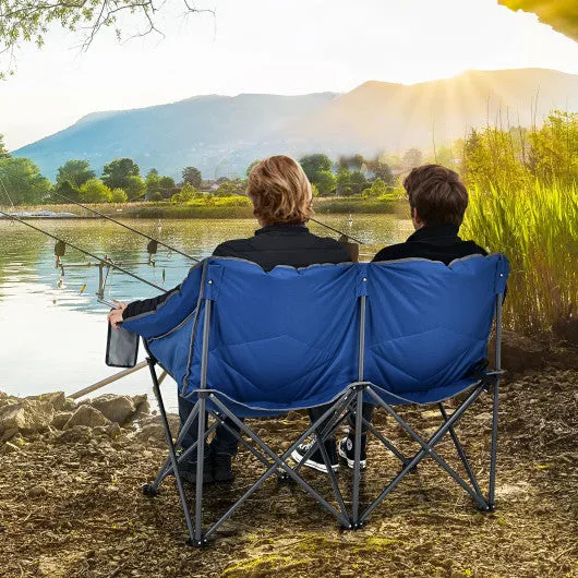 Folding Camping Chair with Bags and Padded Backrest-Blue