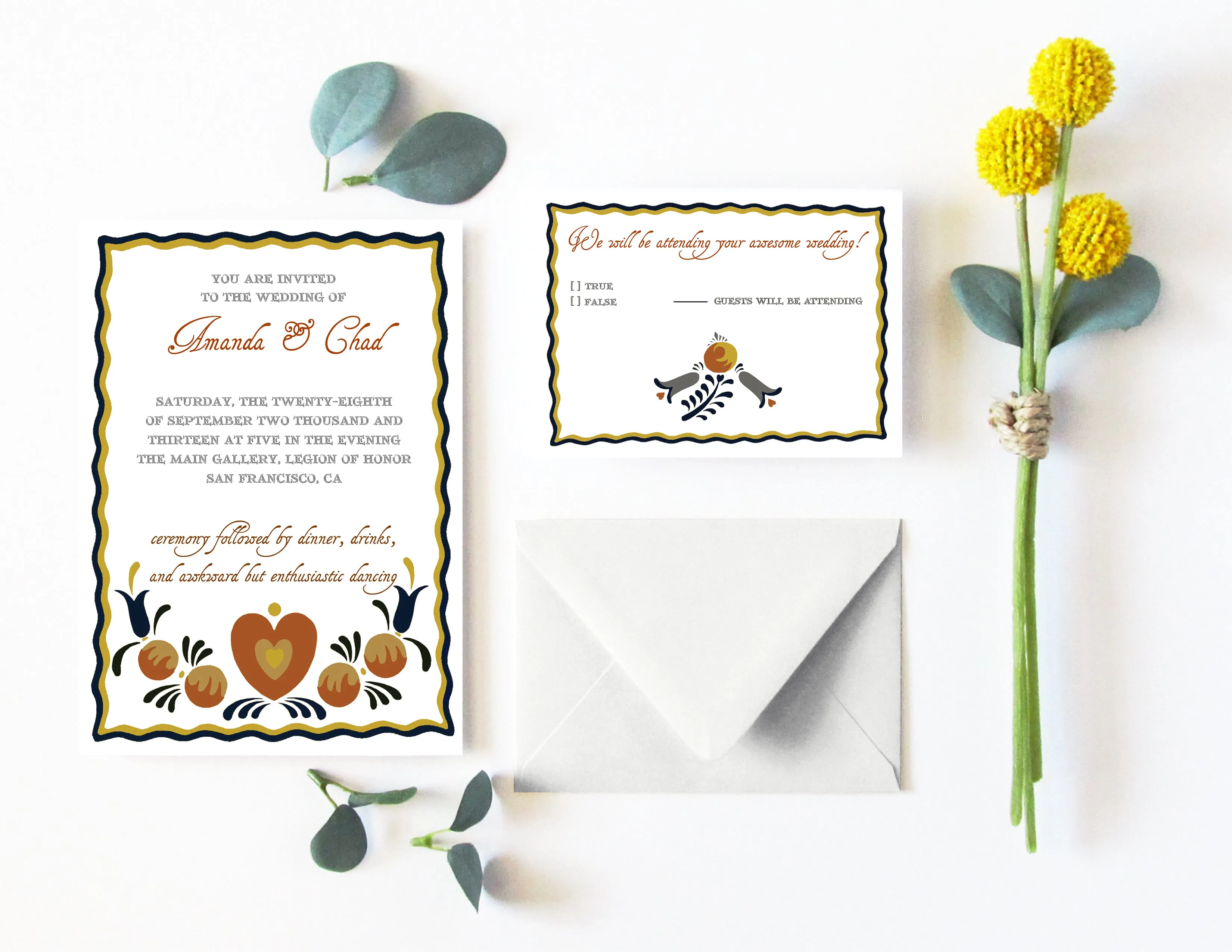 Folk DIY Wedding Invitation Suite