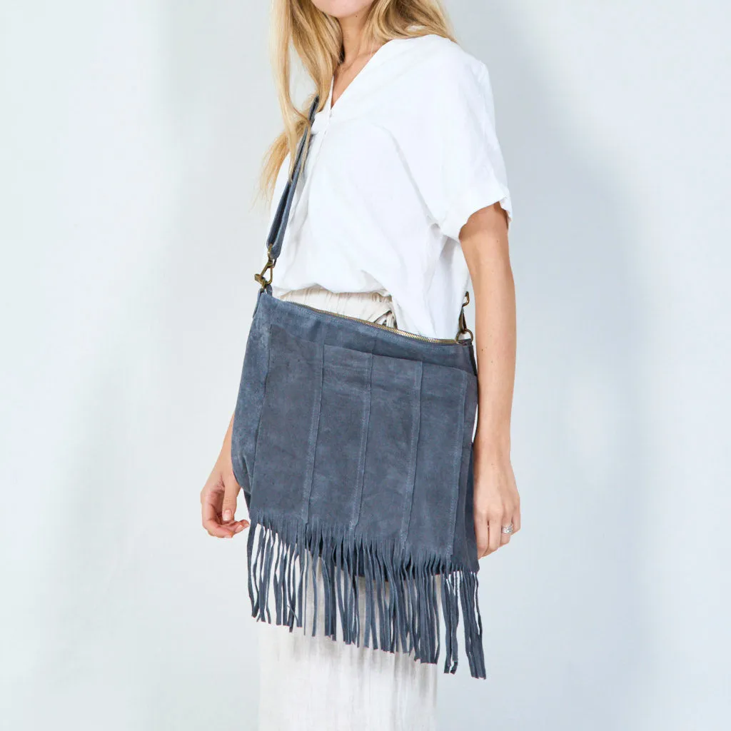 Fringe suede shoulder bag wholesale