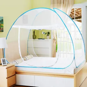 Fun Homes Mosquito Net Foldable King Size (Double Bed) with Free Saviours 6.5 x 6.5 Feet (Blue)