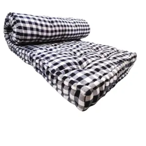 Gadde.Com Thick Soft Quilt Mattress with Foldable Frame, 5 Inches, Double Bed Size, Multicoloured Cotton and Gingham Plaid (72X30X5 Inches or 2.5X6 ft)