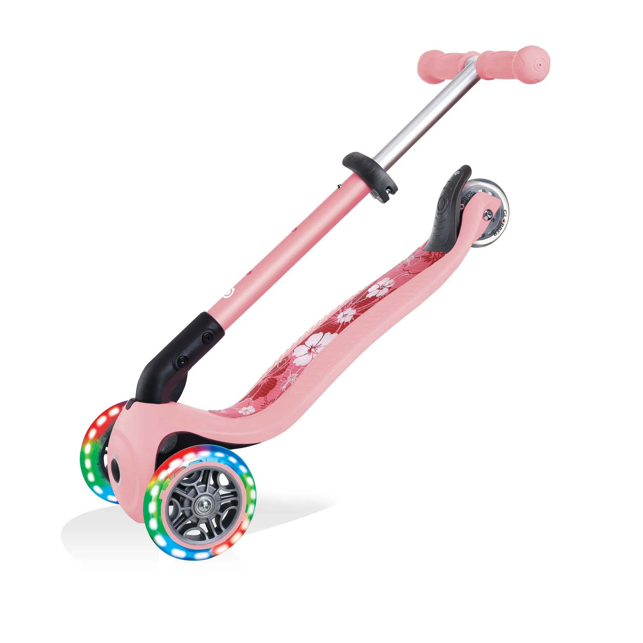 Globber Junior Foldable Fantasy Lights Scooter - Pastel Pink / Flowers (2y - 6y)