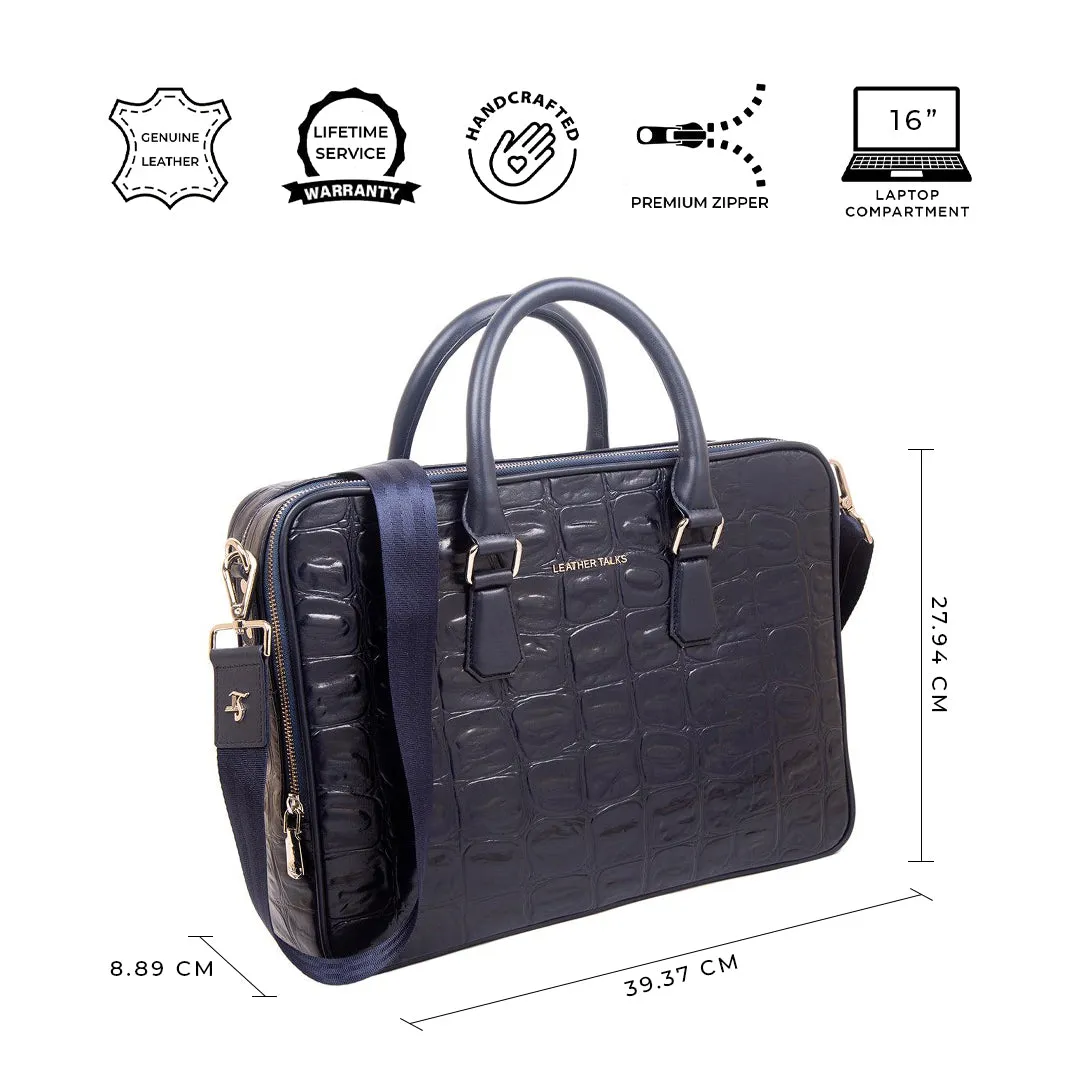 Great Dane | Leather Portfolio Bag | 100% Genuine Leather | For Office Use | Colour -  Blue