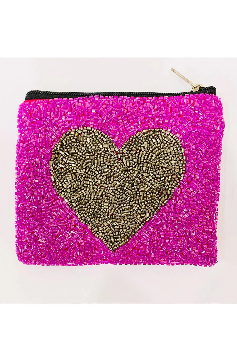 Heart Beads Embroidered Coin Purse