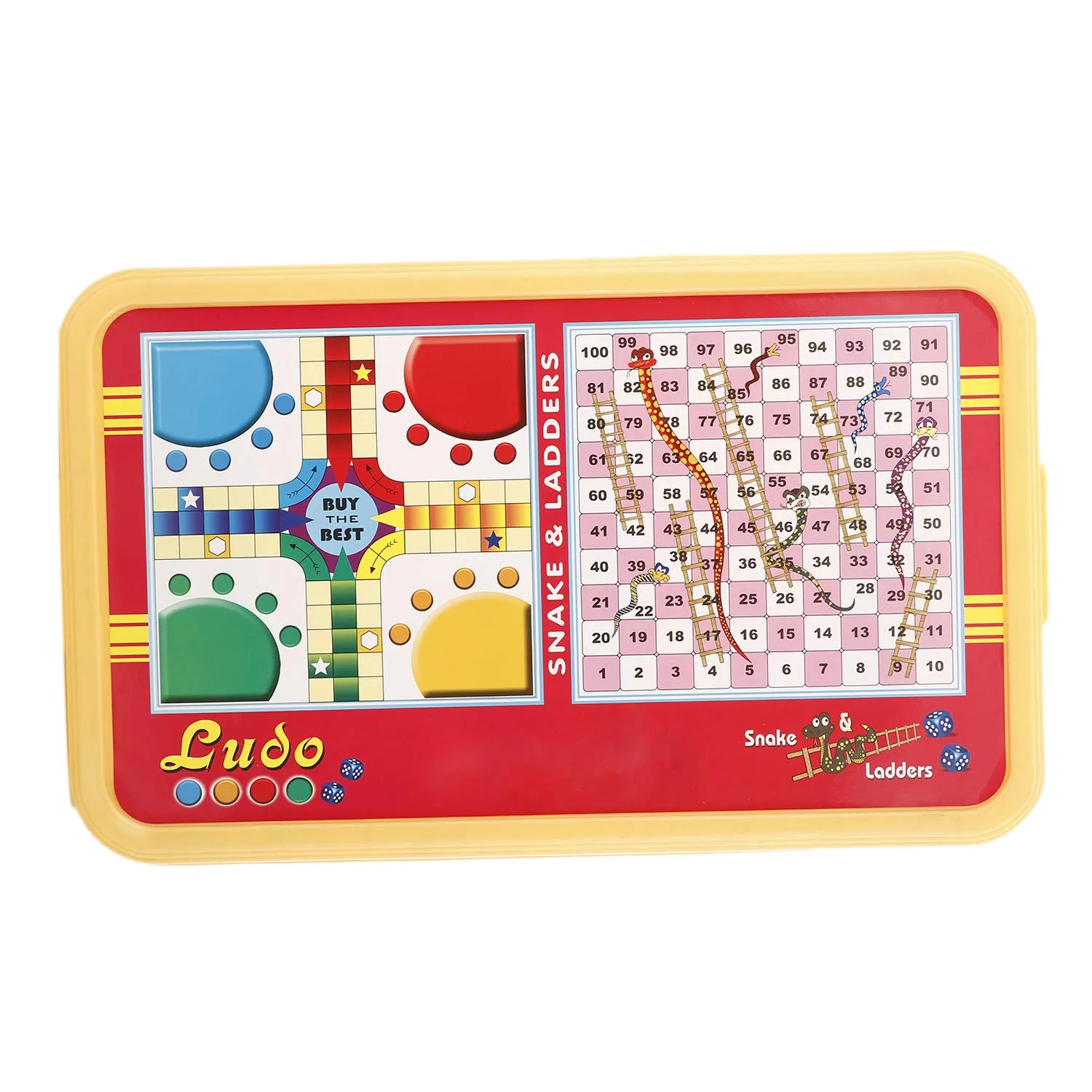 Heart Home Plastic Ludo, Snakes and Ladders Printed Foldable Study Table (Yellow) - (CTHH016471)