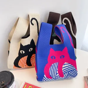 Japanese Cat Print Mini Knot Wrist Bag