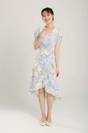 Jica Floral Print Midi Dress in Lavender