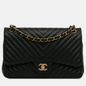 Jumbo Classic Chevron Lambskin Double Flap  Bag