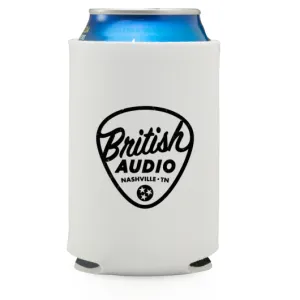 Koozie White with British Audio Black Pick Logo