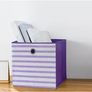 Kuber Industries Foldable Storage Basket|Square Toy Storage Bin|Front Grab Handle|Wardrobe, Closet Organizer (Purple) (Pack Of 5)