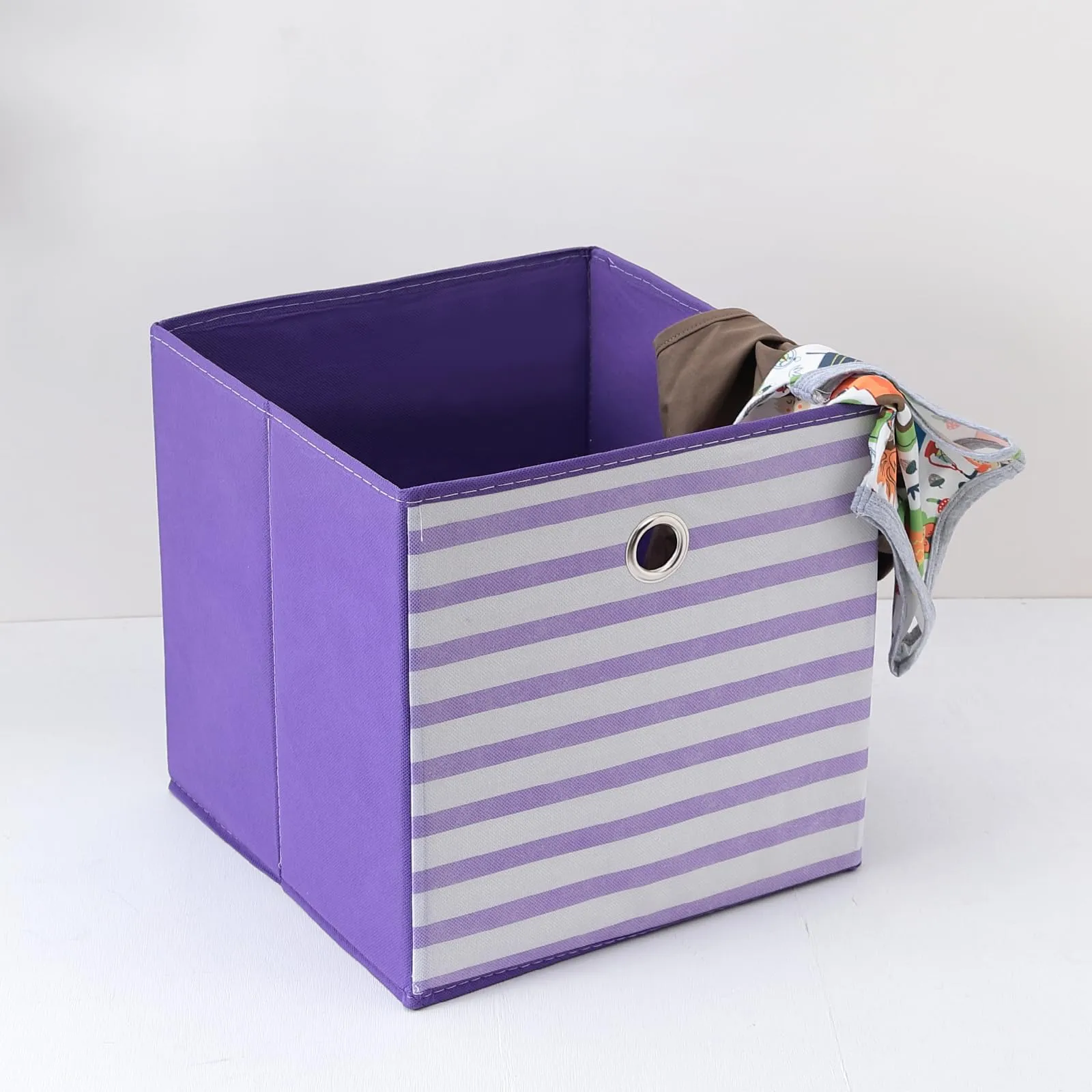 Kuber Industries Foldable Storage Basket|Square Toy Storage Bin|Front Grab Handle|Wardrobe, Closet Organizer (Purple) (Pack Of 5)