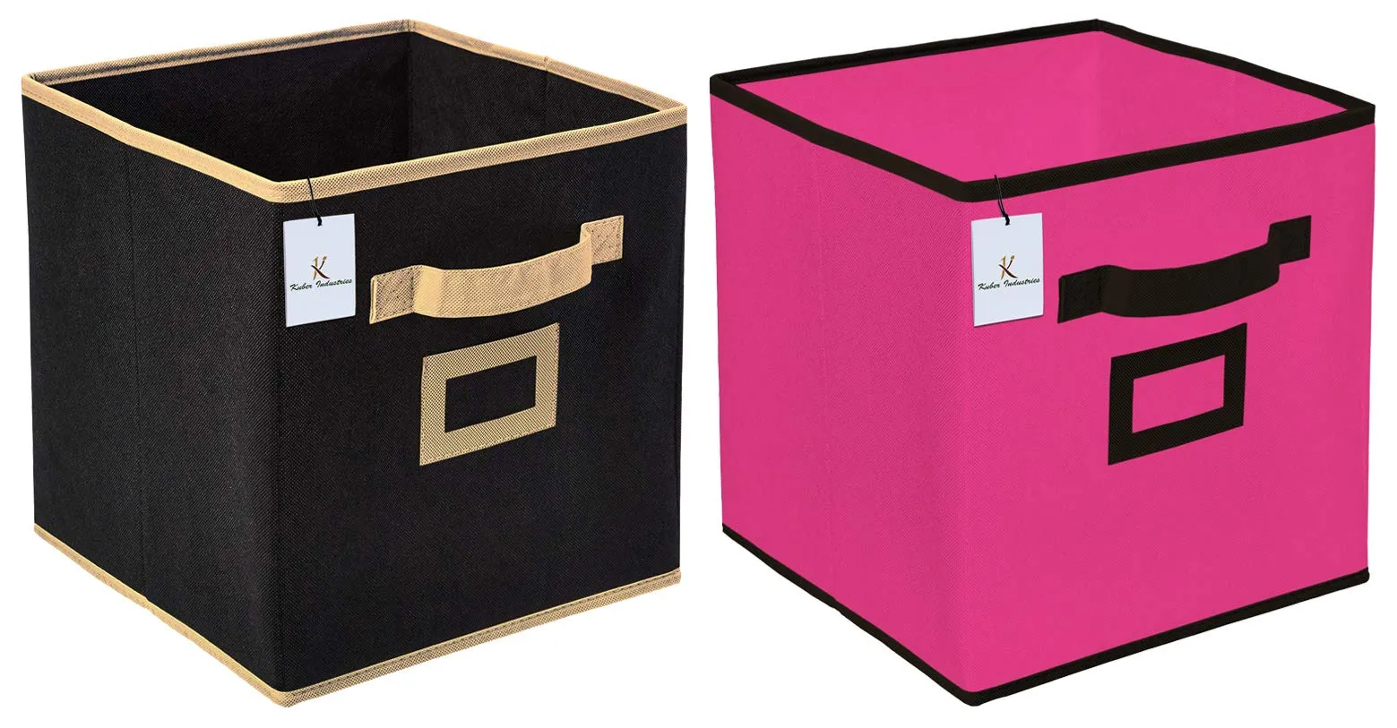 Kuber Industries Non Woven 2 Pieces Small Foldable Storage Organiser Cubes/Boxes (Black & Pink) - CTKTC035167