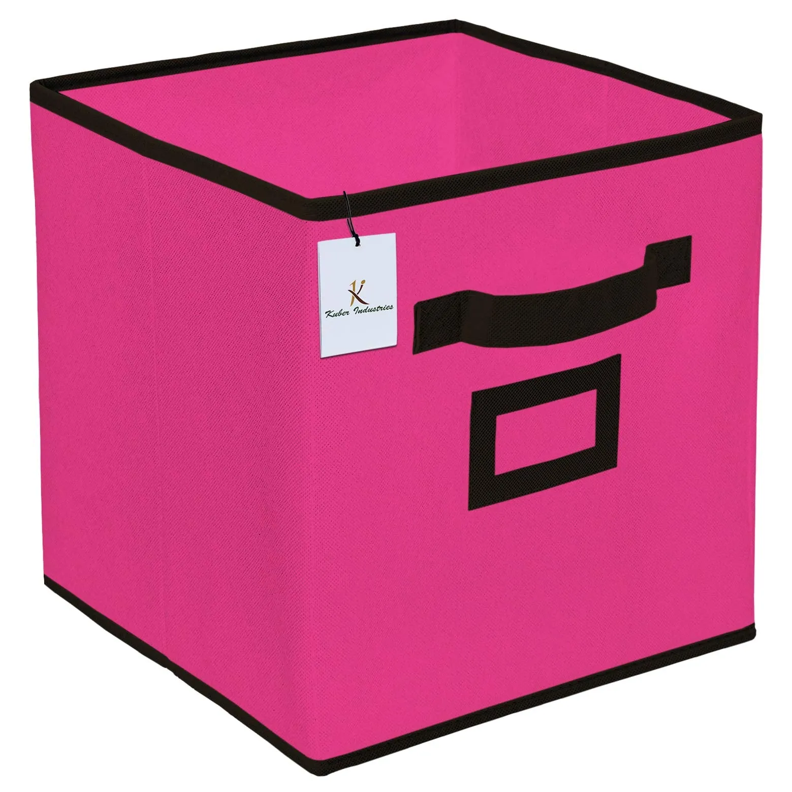 Kuber Industries Non Woven 2 Pieces Small Foldable Storage Organiser Cubes/Boxes (Black & Pink) - CTKTC035167