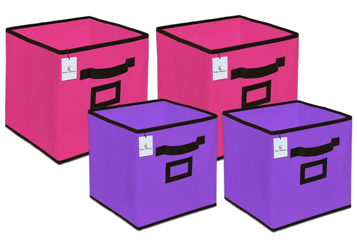 Kuber Industries Non Woven 4 Pieces Small & Large Foldable Storage Organiser Cubes/Boxes (Pink & Purple) - CTKTC035347