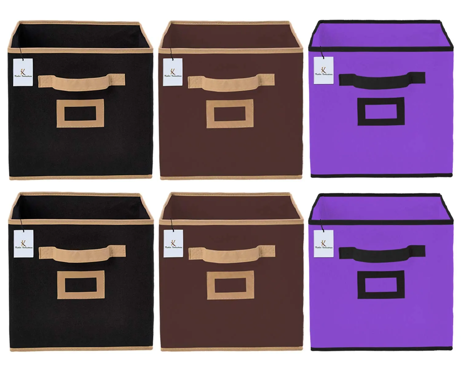 Kuber Industries Non Woven 6 Pieces Small Foldable Storage Organiser Cubes/Boxes (Black & Coffee & Purple) - CTKTC35210