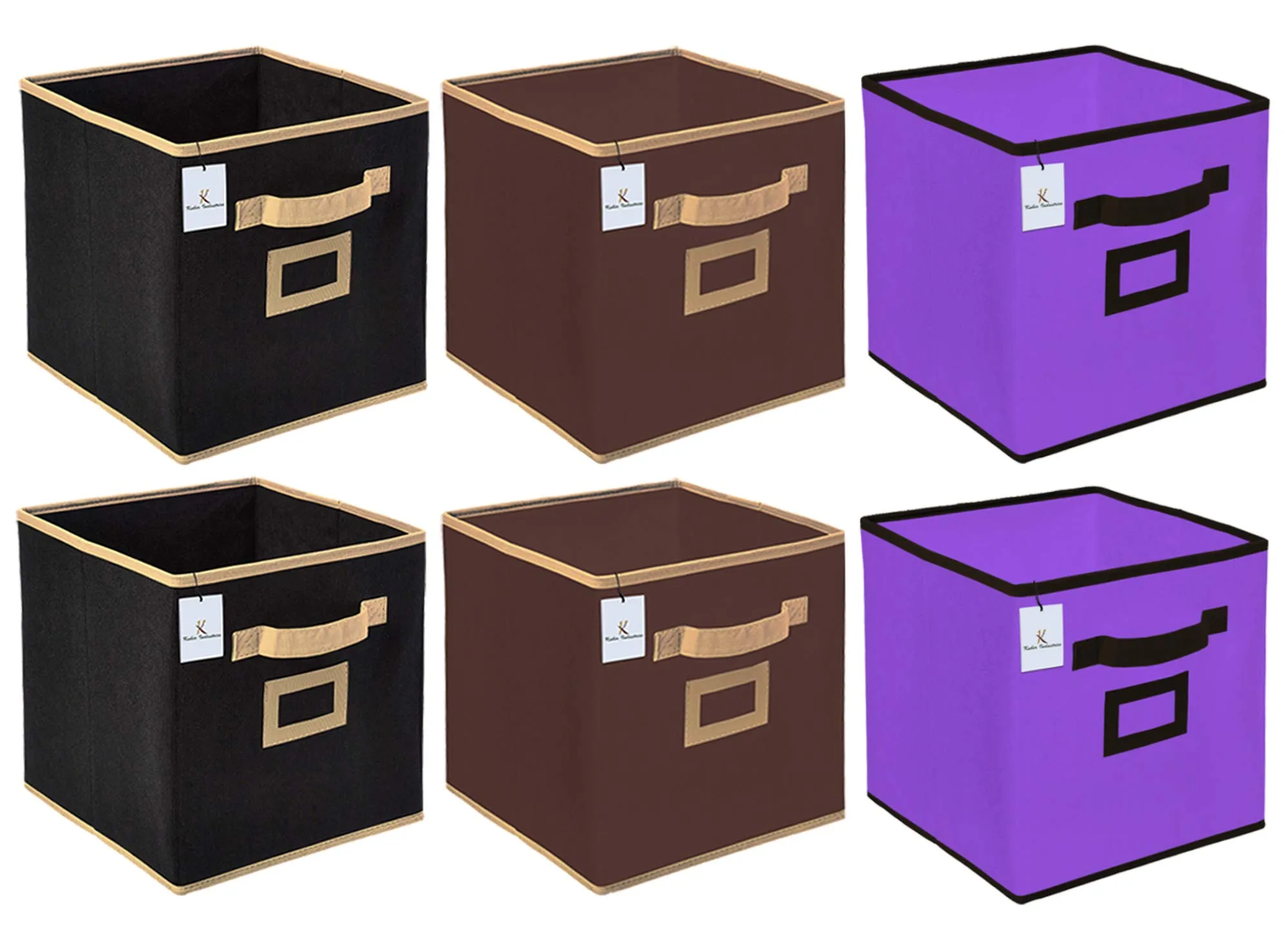 Kuber Industries Non Woven 6 Pieces Small Foldable Storage Organiser Cubes/Boxes (Black & Coffee & Purple) - CTKTC35210