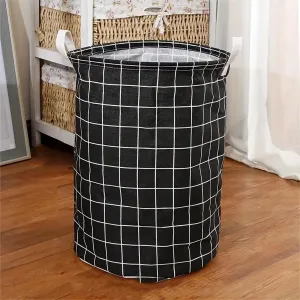 Kuber Industries Pack Of 3 Foldable Storage Basket|Round Toy Storage Bin|Side Grab Handle|Wardrobe, Closet Organizer (Black)